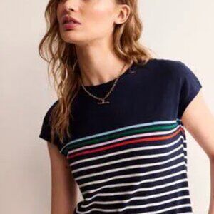 Boden Leah Jersey T-shirt Dress, Navy, Ivory Multistripe